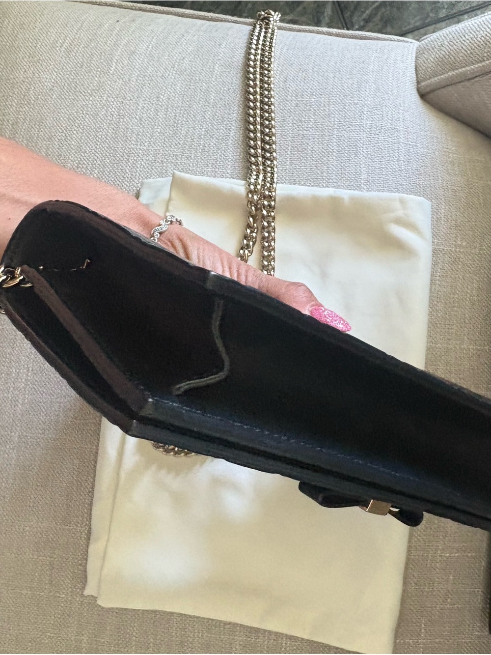 Gucci Black Embossed Leather Chain Crossbody - Picture 7 of 14